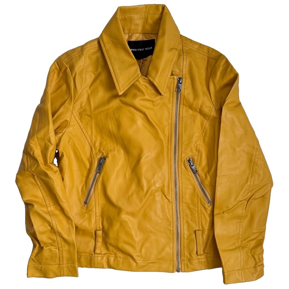 Who What Wear Women's Faux Leather Belted Blazer Jacket, Yellow NWT Size Small